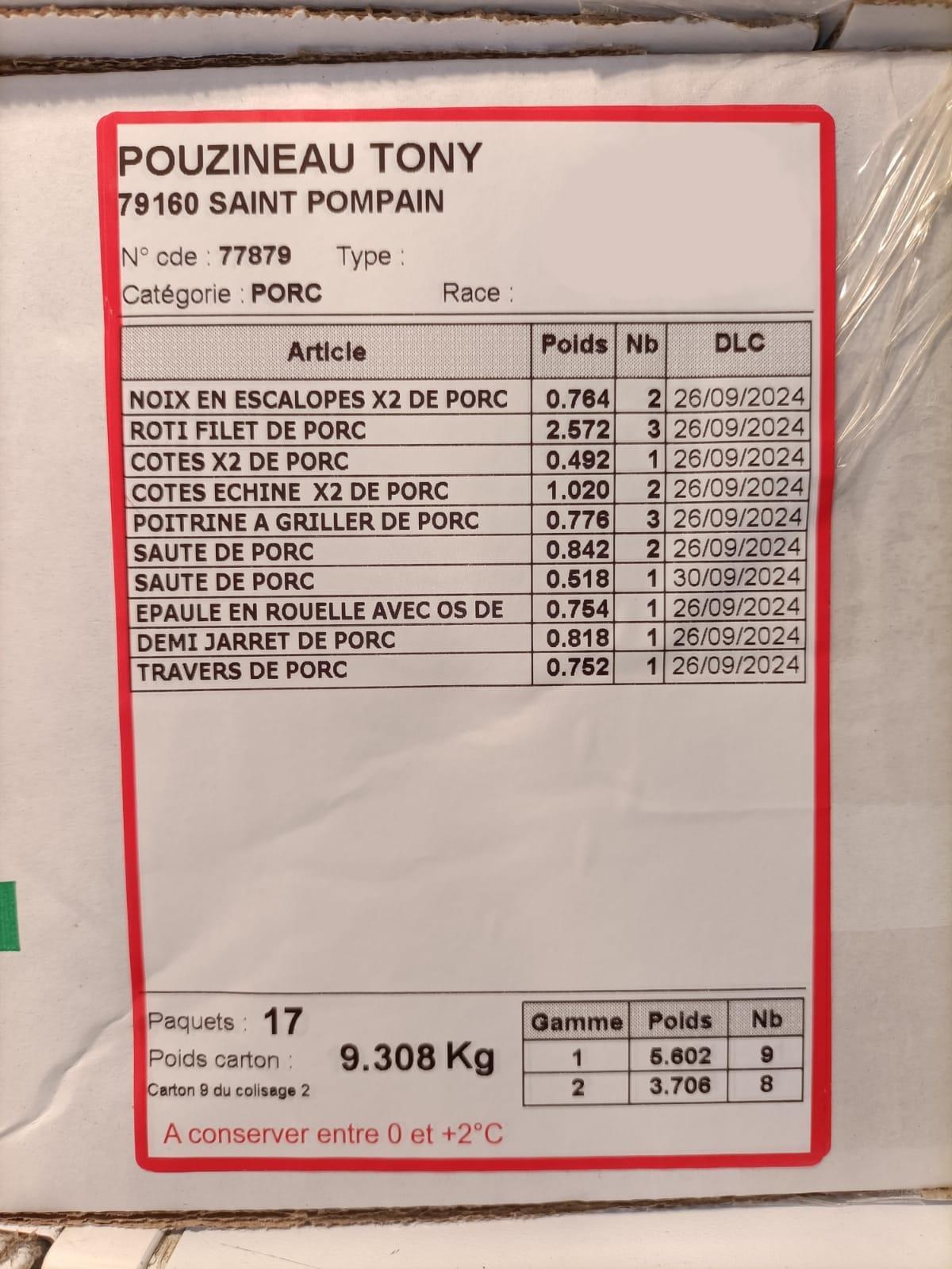 Colis de Cochon 10kg CLASSIQUE