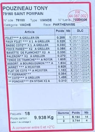 Colis de Vache 10kg CLASSIQUE